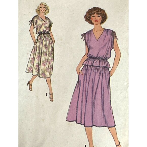 Vintage 70s Simplicity 8856 Blouson Dress Sewing Pattern Top Skirt Size 10 - Picture 2 of 4